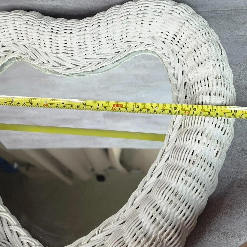 Heart White Wicker Wall Mirror Cottagecore Shabby Chic Rustic Boho 18x18